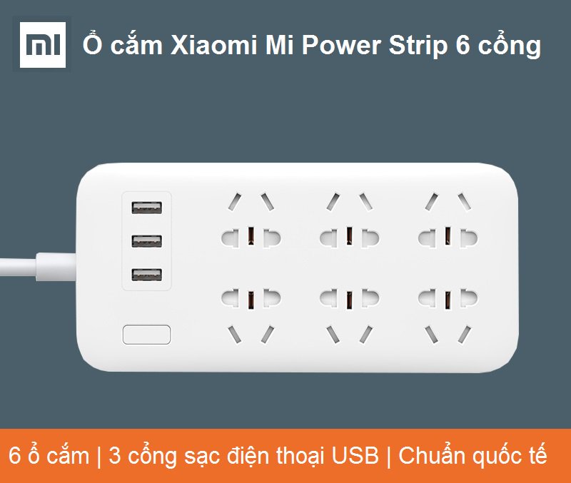 Ổ CẮM XIAOMI MI POWER STRIP 6 CỔNG 3 USB